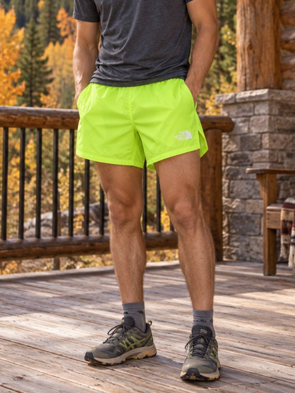 The North Face Running Shorts Mens Small Bright Yellow Reflective 5" Inseam